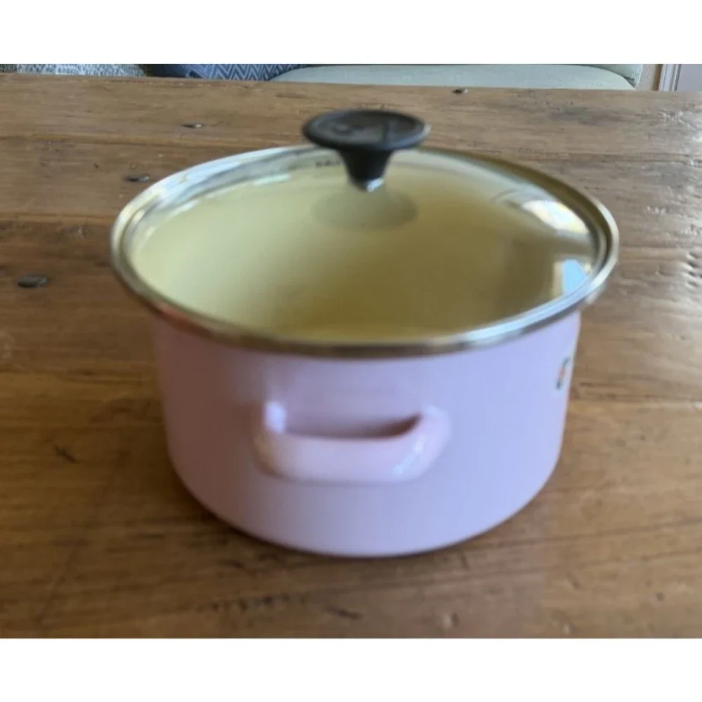 Le Creuset Enamel on Steel Stockpot with glass lid 8 in 3 7/8 qt Satin Pink NEW